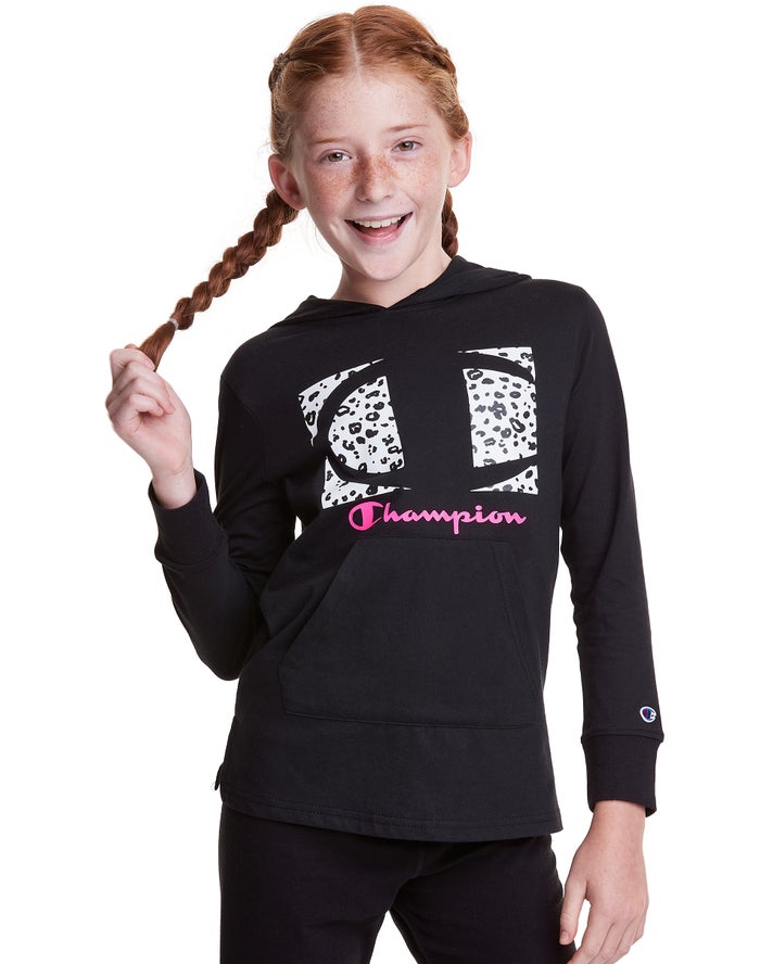 Champion T-Shirt Leopard Knockout Logo Hoodie Meisjes - Zwart - Belgie 0246DHEXJ